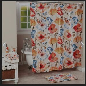 Watercolor Floral Bathroom Set Shower Curtain, Bath Mat, and 2 Sets Hand Towels